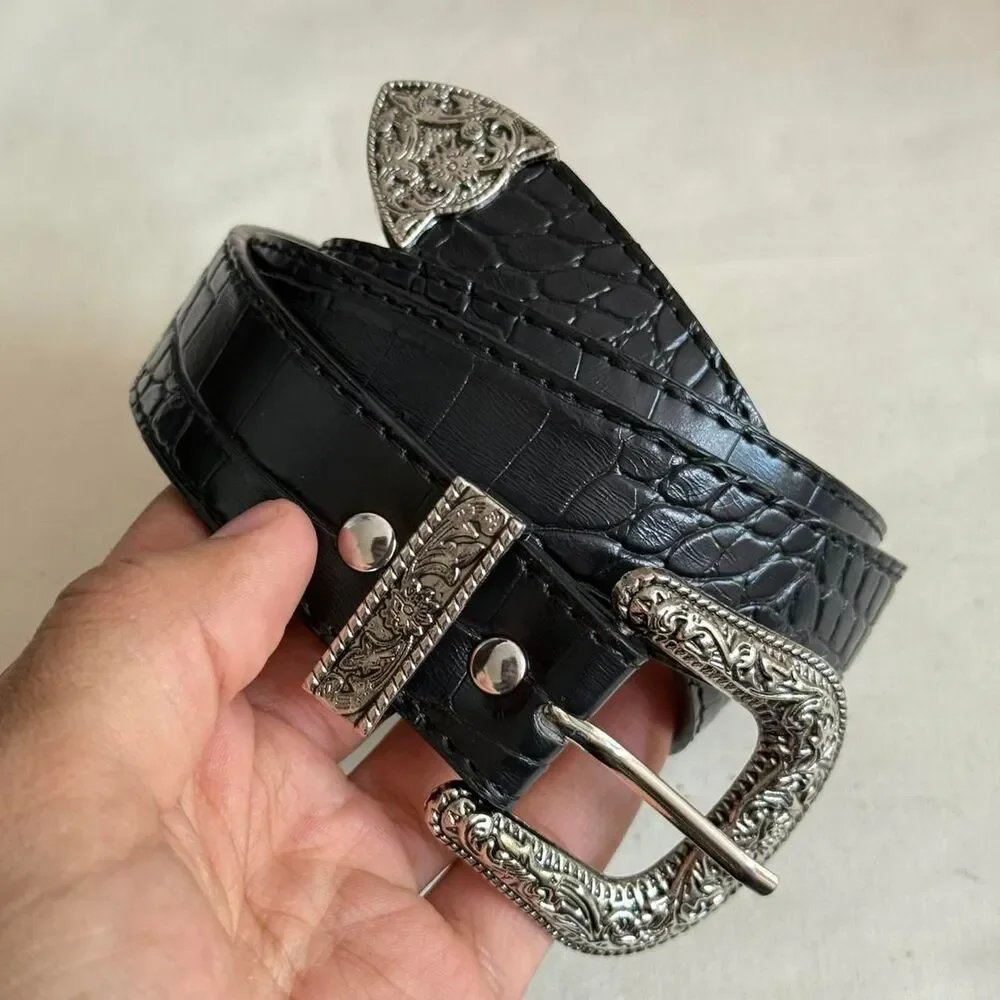 y2k style american western boho black snakeskin reptile belt